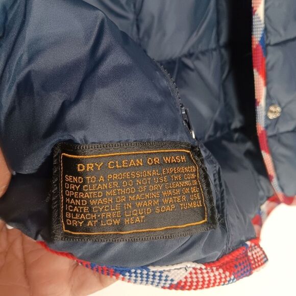 EDDIE BAUER Vintage Women's Goose Down Navy Blue Vest, Red White & Blue Trim - Picture 7 of 11